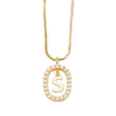 Jewelry Modern Style Simple Style letter 201 Stainless Steel Copper Zircon 18K Gold Plated Inlay Pendant Necklace