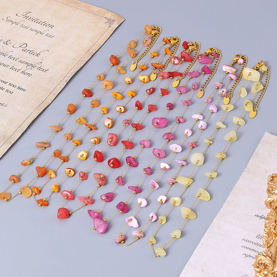 Europe and America  New Natural Stone Temperament Clavicle Necklace Bracelet Stainless Steel Non-Fading Light Luxury Jewelry Suit