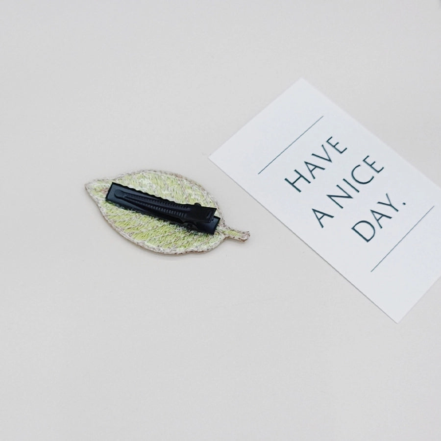 Green leaves embroidered hairpin sweet side clip Sen women's literary retro hairpin small fresh clip