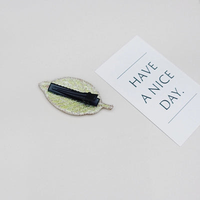 Green leaves embroidered hairpin sweet side clip Sen women's literary retro hairpin small fresh clip