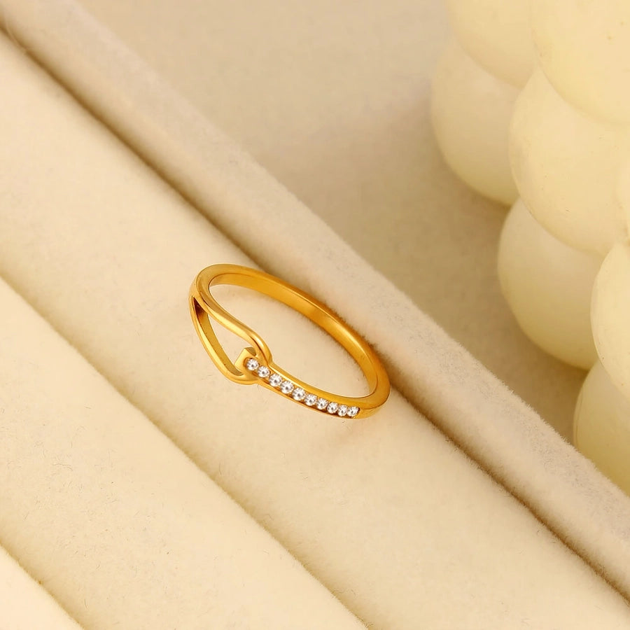 Jewelry Simple Style Commute Water Droplets Solid Color 304 Stainless Steel Rhinestones 18K Gold Plated Round Inlay Rings