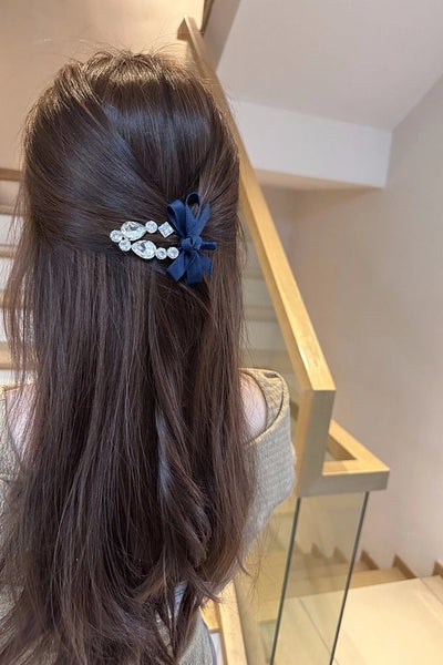 Korean Dongdaemun Hair Accessories Elegant Sweet Bow Rhinestone Hairpin Fashion Bangs Clip Side Clip Women's Side Hairpin