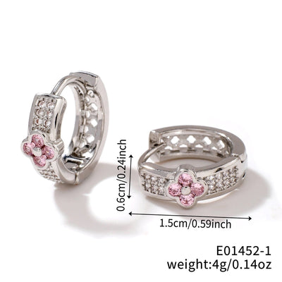 1 Pair Elegant Simple Style Shiny Geometric Four Leaf Clover Inlay Copper Zircon K Gold Plated Rhodium Plated Earrings