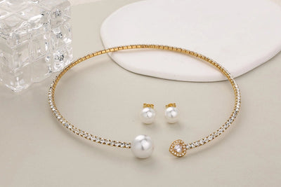 Jewelry Glam Luxurious Shiny Circle Square Heart Shape 304 Stainless Steel Imitation Pearl Rhinestone Jewelry Set