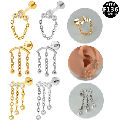 1 Piece Lip Rings Elegant Glam Ethnic Style Clouds Smile Face Wings 304 Stainless Steel Pure Titanium Titanium Alloy Tassel Zircon 14K Gold Plated White Gold Plated Lip Rings Ear Cartilage Rings & Studs