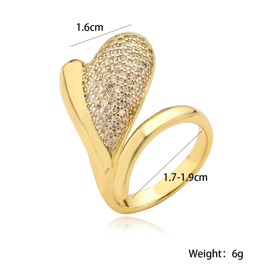 Copper Plating Heart Shape Zircon Open Rings