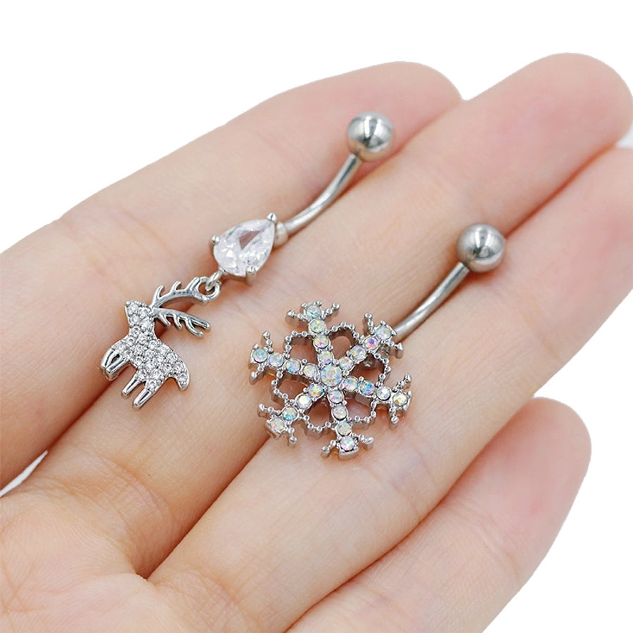 1 Piece Belly Rings Sexy Classic Style Snowflake 316 Stainless Steel  Alloy Plating Rhinestones Glass 18K Gold Plated White Gold Plated