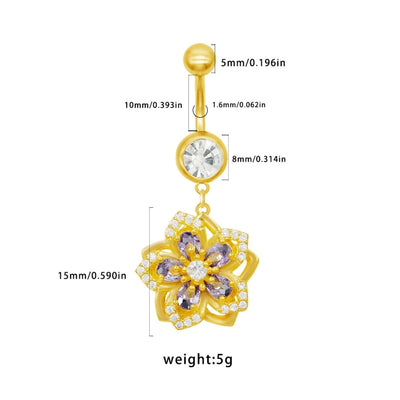 1 Piece Belly Rings Cute Sweet Star Moon Flower 316 Stainless Steel  Alloy Copper Inlay Rhinestones Pearl Gold Plated