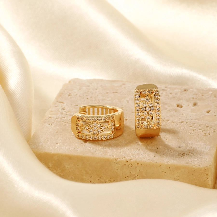 1 Pair Cute Shiny Korean Style Geometric Inlay Copper Zircon K Gold Plated Earrings