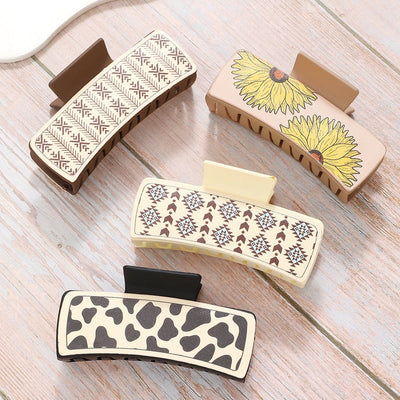 retro color block plastic resin printing hair claws