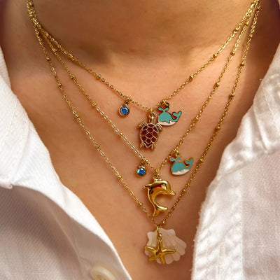 Jewelry Marine Style Starfish Mermaid Shell Titanium Steel Pendant Necklace