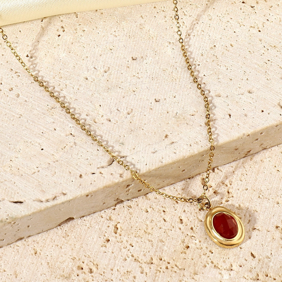 Jewelry Vintage Style Geometric Titanium Steel Natural Stone 14K Gold Plated Plating Pendant Necklace