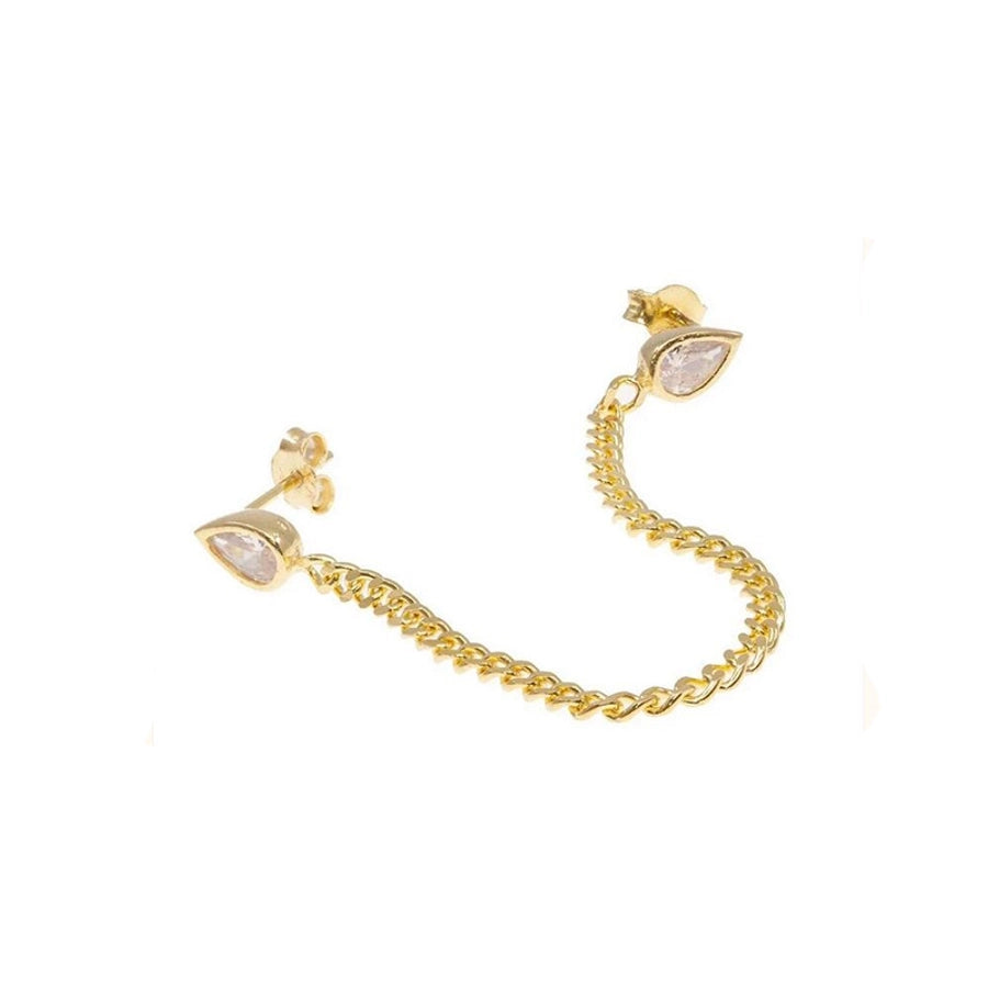 1 Pair IG Style Shiny Water Droplets Chain Inlay Copper Zircon Gold Plated Earrings