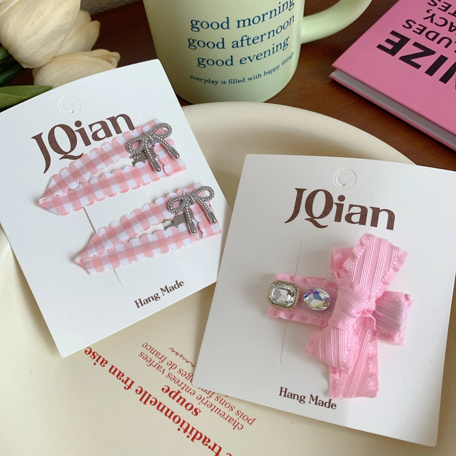 Women's Sweet Bow Knot Cloth Inlay Rhinestones Hair Clip Hair Tie