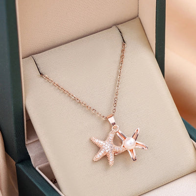 Jewelry Cute Queen Bridal Snowflake 316 Stainless Steel  Copper Zircon 18K Gold Plated Inlay Pendant Necklace