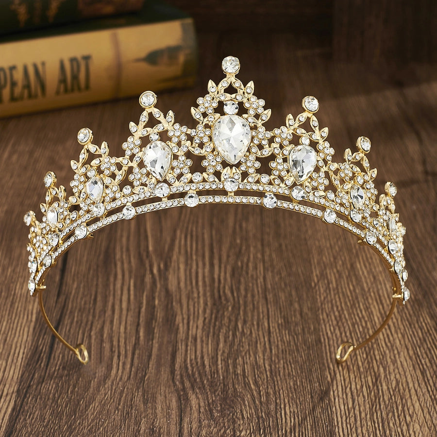 glam luxurious lady crown alloy plating inlay zircon crown