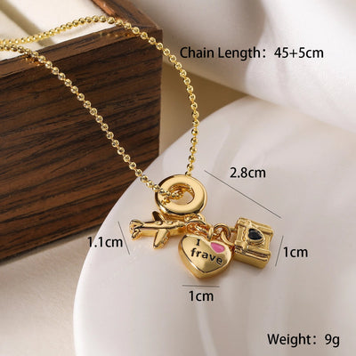 Copper 18K Gold Plated Enamel Geometric Airplane Pendant Necklace