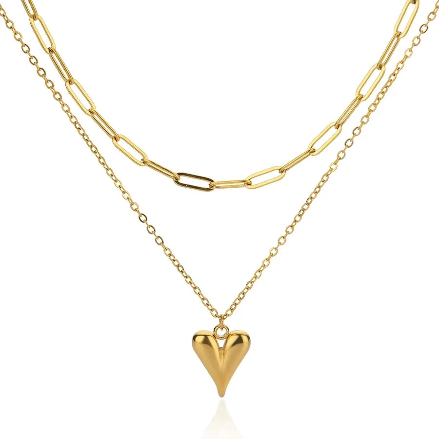 Jewelry Vintage Style Heart Shape 304 Stainless Steel Copper 18K Gold Plated Pendant Necklace