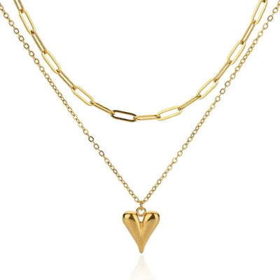 Jewelry Vintage Style Heart Shape 304 Stainless Steel Copper 18K Gold Plated Pendant Necklace