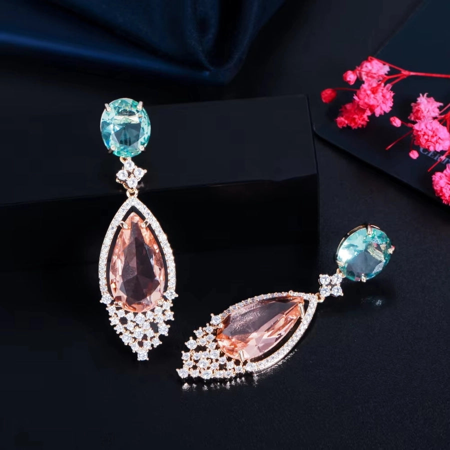 1 Pair Elegant Sweet Oversized Water Droplets Inlay Copper Zircon Rose Gold Plated Rhodium Plated Drop Earrings