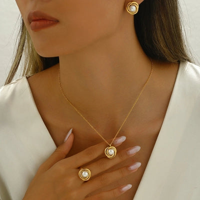 Jewelry Elegant Simple Style Geometric 304 Stainless Steel Artificial Pearls 14K Gold Plated Polishing Plating Inlay Rings Earrings Necklace