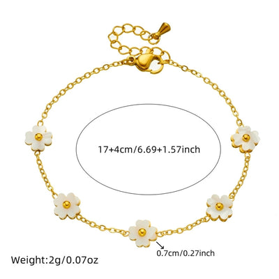 Vintage Style Flower 304 Stainless Steel White shell Bracelets In Bulk