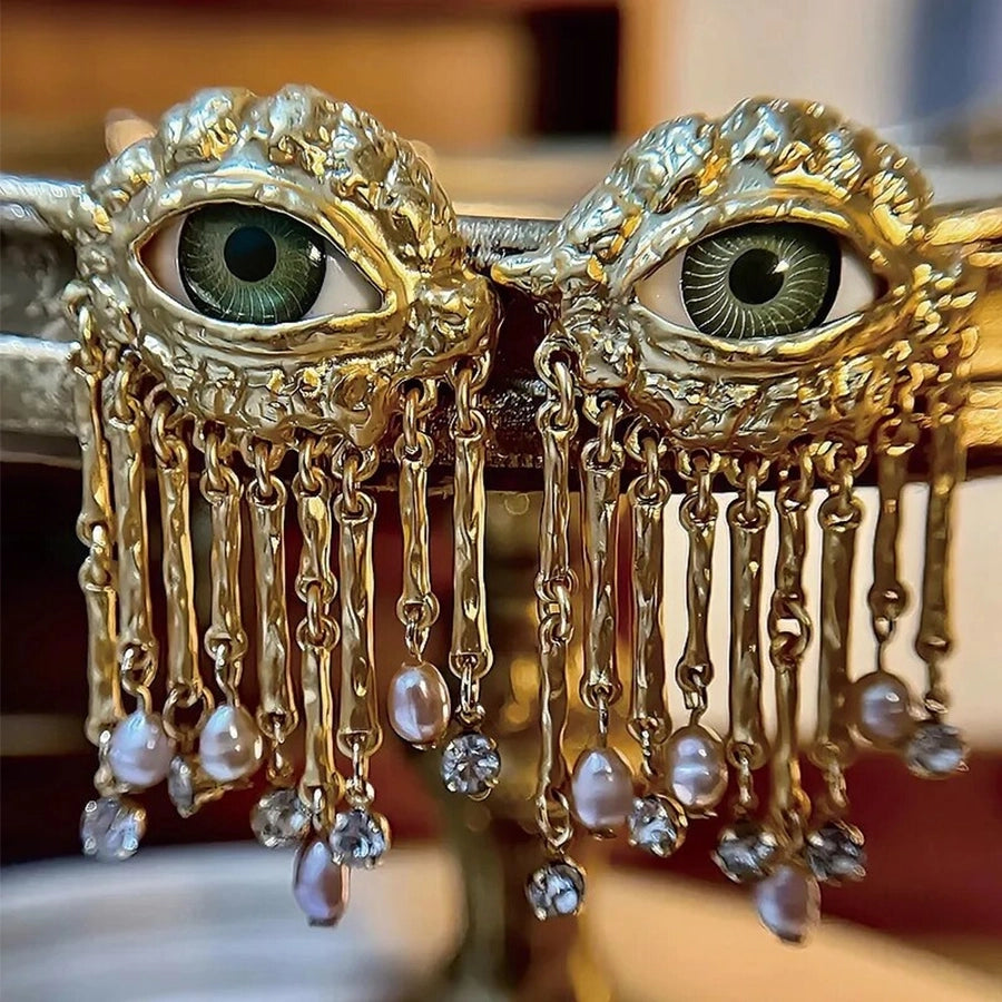 Devil Eye Earrings Evil Eye Earrings Evil Eye ring personality tassel Eye ear clip ear studs