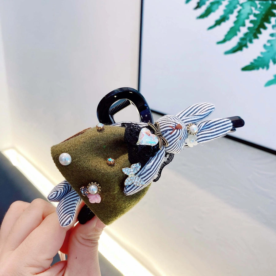 princess cute rabbit plastic cloth inlay rhinestones hair claws