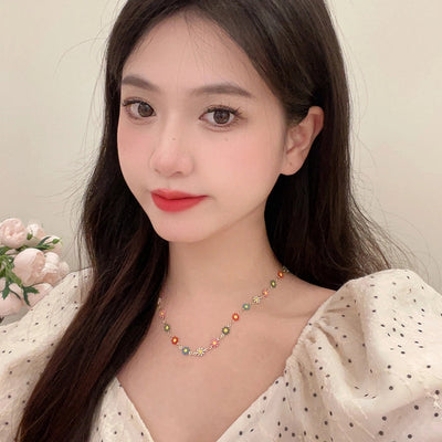 Copper Enamel Plating Daisy Necklace