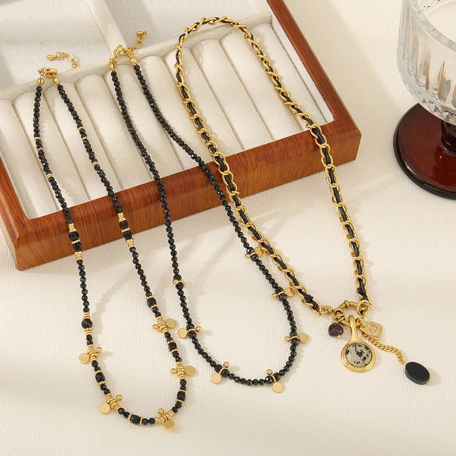 Retro Geometric natural stone Copper Black Pointed Crystal Necklace In Bulk