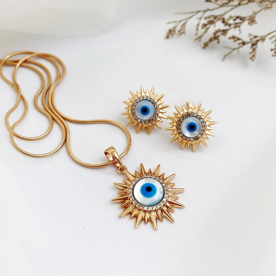 new sun jewelry suit women's  style blue eyes diamond necklace earrings Devil's Eye suit