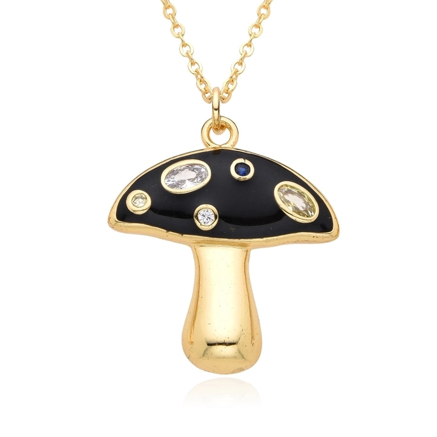Copper Inlay Mushroom Zircon Pendant Necklace