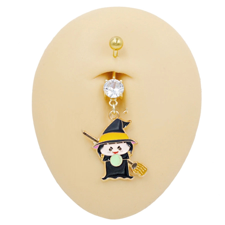 1 Piece Belly Rings Rock Punk Pumpkin Bat Skull 316 Stainless Steel  Alloy Epoxy Inlay Rhinestones Zircon Gold Plated