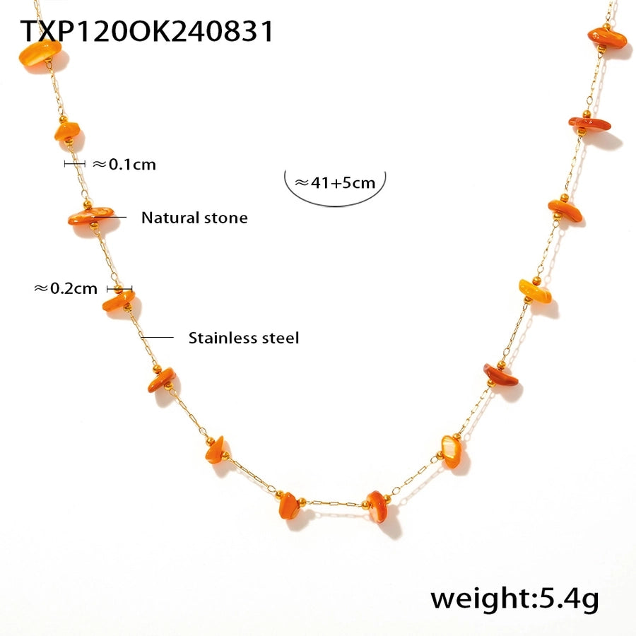 Style New Orange Natural Stone Necklace Bracelet Stainless Steel Clavicle Chain Fashion Personalized Jewelry Suit