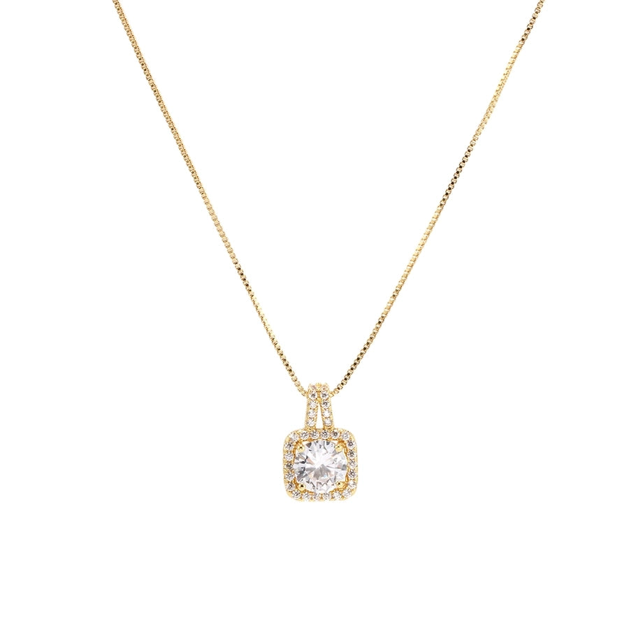 Copper 18K Gold Plated Three-dimensional Inlay Square Zircon Pendant Necklace