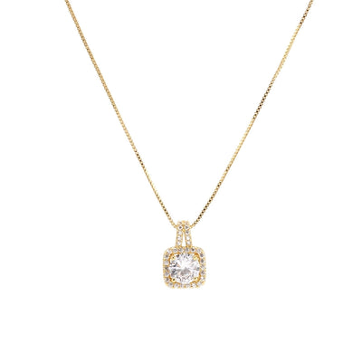 Copper 18K Gold Plated Three-dimensional Inlay Square Zircon Pendant Necklace