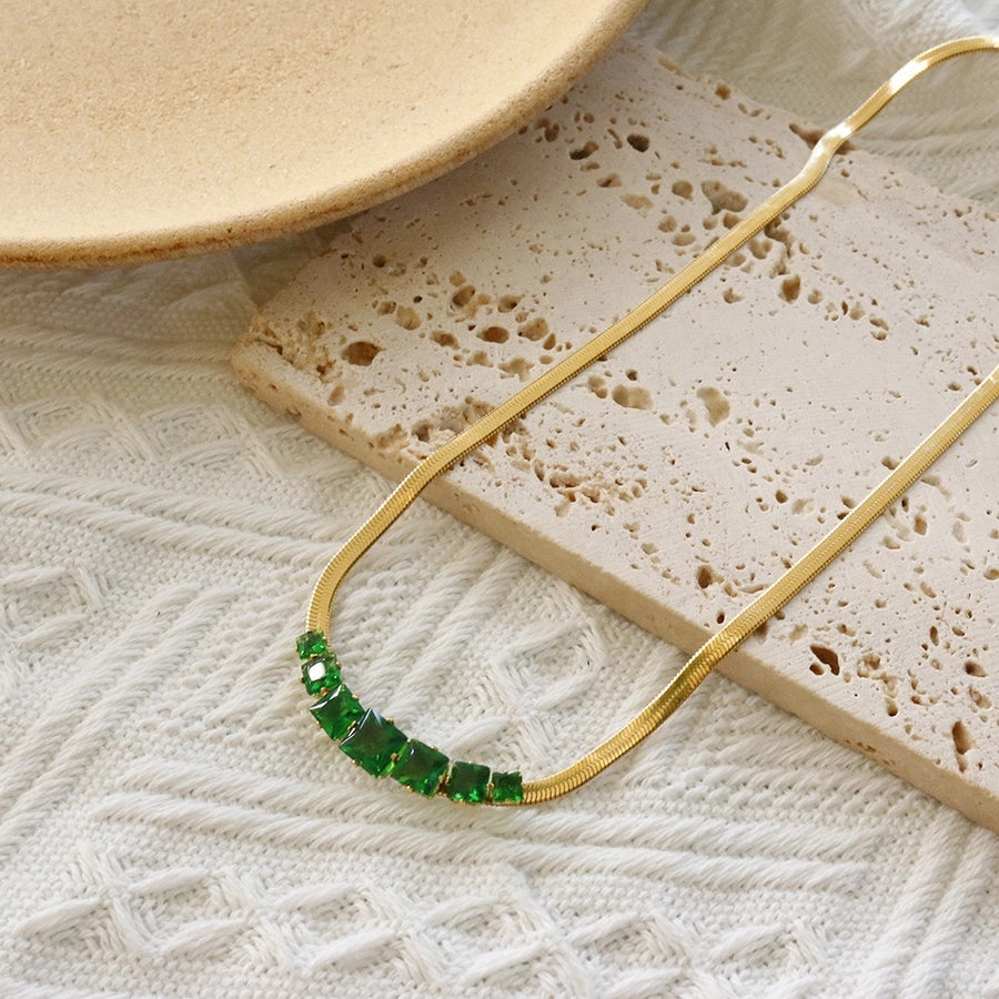 Jewelry Elegant Shiny Square 304 Stainless Steel Zircon Gold Plated Inlay Necklace