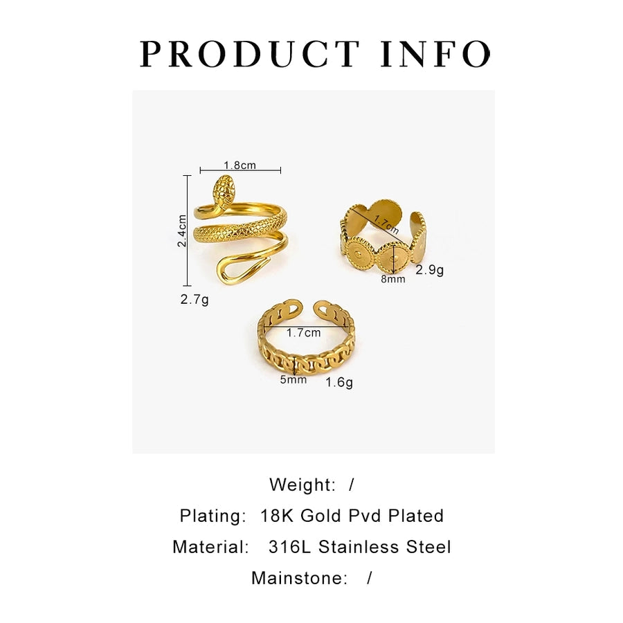 Jewelry IG Style Nordic Style Commute Solid Color 316L Stainless Steel  18K Gold Plated Irregular Open Rings