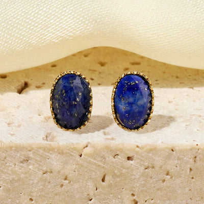 One Pack and Two Pairs Retro French Style Geometric Plating Titanium Steel Natural Stone 14K Gold Plated Ear Studs