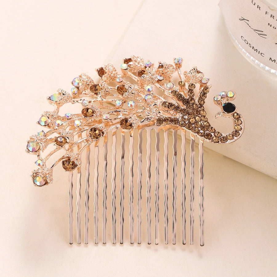 Women's Retro Peacock Alloy Inlay Zircon Insert comb