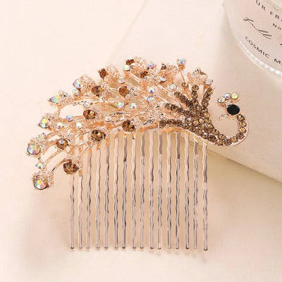 Women's Retro Peacock Alloy Inlay Zircon Insert comb