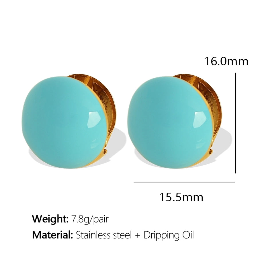 1 Pair IG Style Simple Style Round Enamel 304 Stainless Steel 18K Gold Plated Stainless Steel Earrings