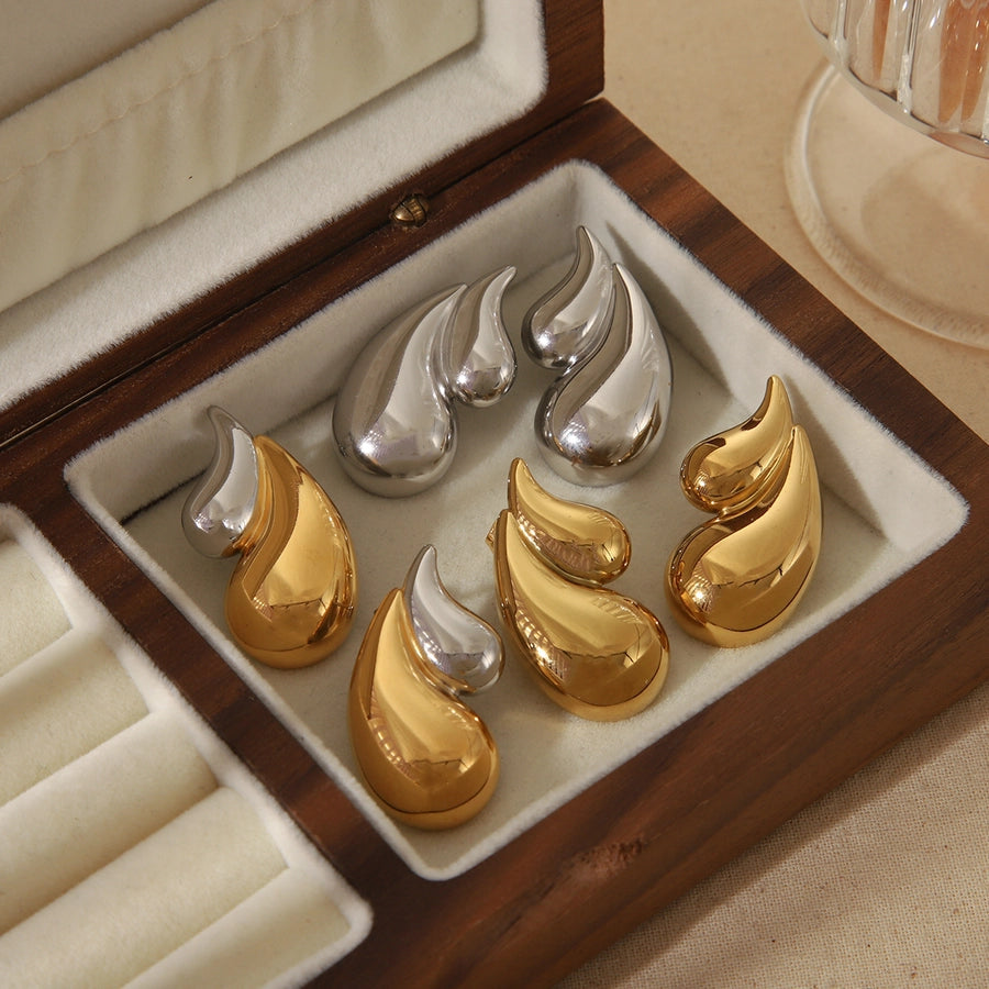1 Pair Vintage Style Classic Style Water Droplets Mixed Metal Plating 304 Stainless Steel 18K Gold Plated Ear Studs