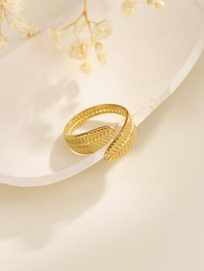 Jewelry Elegant Leaves Feather 304 Stainless Steel Open Rings