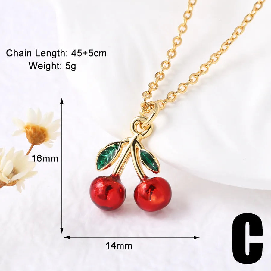 Wholesale Jewelry Modern Style Classic Style Cherry 201 Stainless Steel Copper Zircon 18K Gold Plated Plating Inlay Pendant Necklace O-shaped chain cable chain