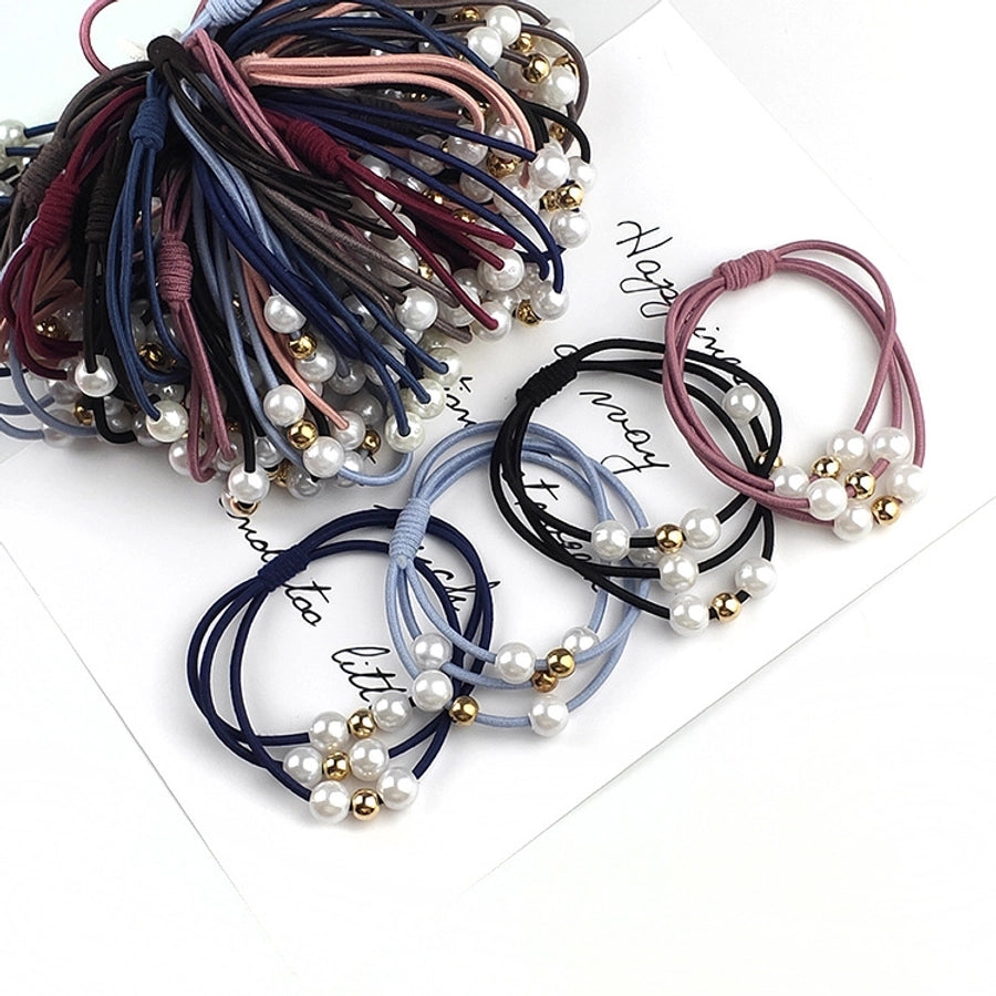 korean style three-in-one pearl hair band high elasticity simple handmade knotted hair rubber band hair rope factory