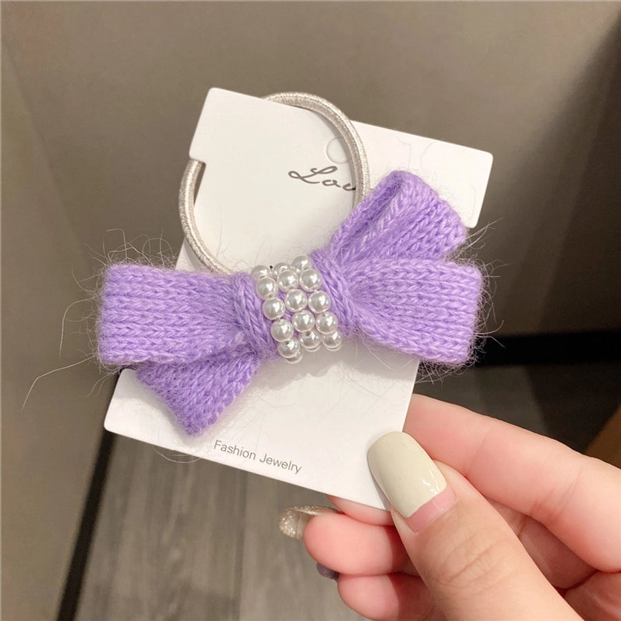 autumn and winter new bow wool simple headband female online influencer ins rubber band female hair tie pearl tie waist hair ring