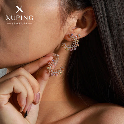 1 Pair Elegant C Shape Plating Copper Artificial Gemstones 18K Gold Plated Ear Studs