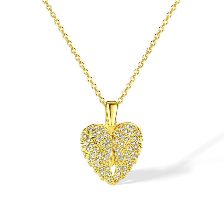 Jewelry Casual Elegant Heart Shape Wings 304 Stainless Steel Copper Zircon Pendant Necklace