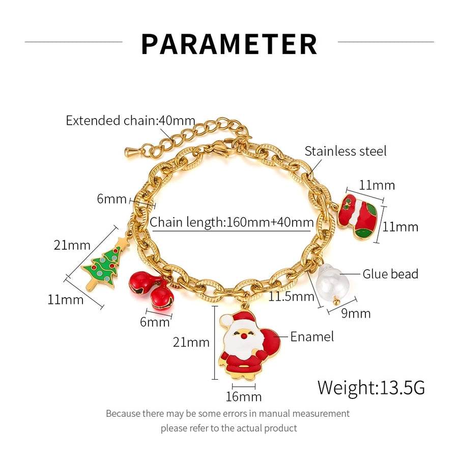 Simple Style Christmas Tree Santa Claus Christmas Socks 304 Stainless Steel cable chain Bracelets In Bulk